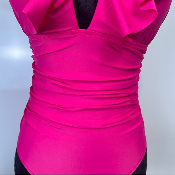 J Crew Ruched Ruffle One-piece Swimsuit Hot Pink Fuschia - Picture 3 of 8